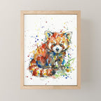 Baby Red Panda - Colourful Ink Line and Watercolour Splatter Art Mini Art Print Gallery Image 1