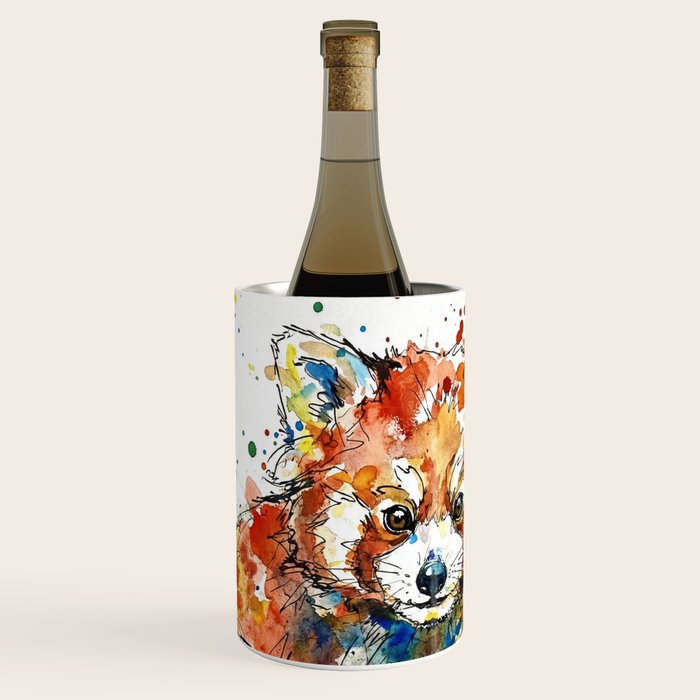 Baby Red Panda - Colourful Ink Line and Watercolour Splatter Art Wine Chiller Gallery Image 1