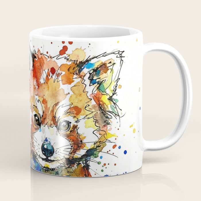 Baby Red Panda - Colourful Ink Line and Watercolour Splatter Art Coffee Mug Gallery Image 1