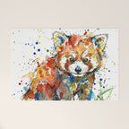 Baby Red Panda - Colourful Ink Line and Watercolour Splatter Art Welcome Mat Gallery Image 1