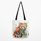 Baby Red Panda - Colourful Ink Line and Watercolour Splatter Art Tote Bag Gallery Image 2