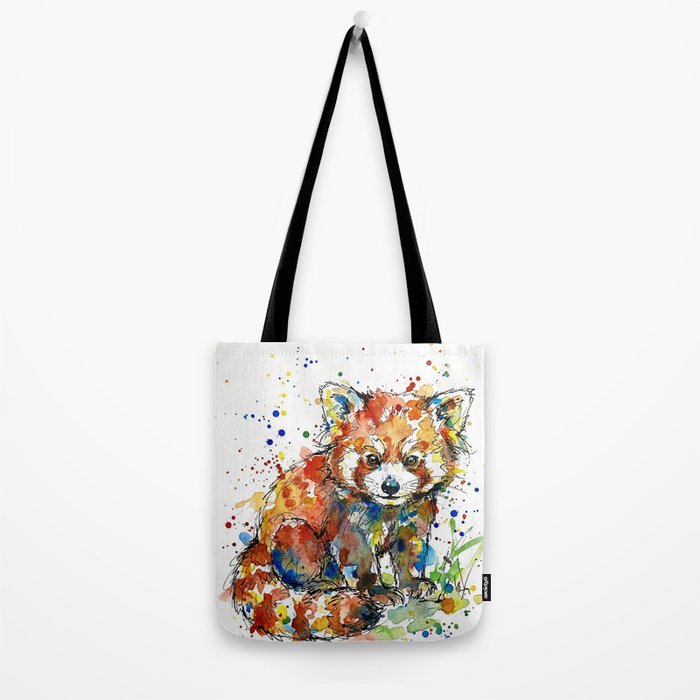Baby Red Panda - Colourful Ink Line and Watercolour Splatter Art Tote Bag Gallery Image 2