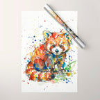 Baby Red Panda - Colourful Ink Line and Watercolour Splatter Art Wrapping Paper Gallery Image 1
