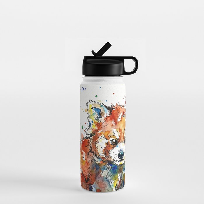 Baby Red Panda - Colourful Ink Line and Watercolour Splatter Art Water Bottle Gallery Image 1