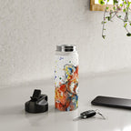Baby Red Panda - Colourful Ink Line and Watercolour Splatter Art Water Bottle Gallery Image 4