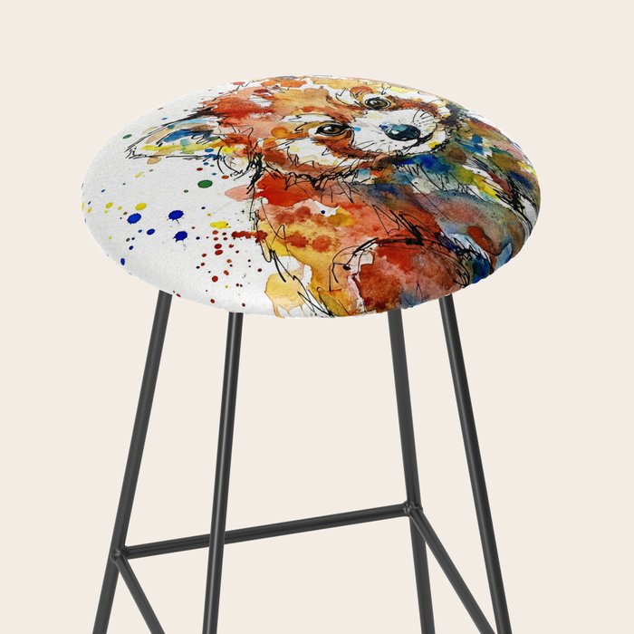 Baby Red Panda - Colourful Ink Line and Watercolour Splatter Art Stool Gallery Image 2