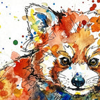 Baby Red Panda - Colourful Ink Line and Watercolour Splatter Art Coffee Mug Gallery Image 2