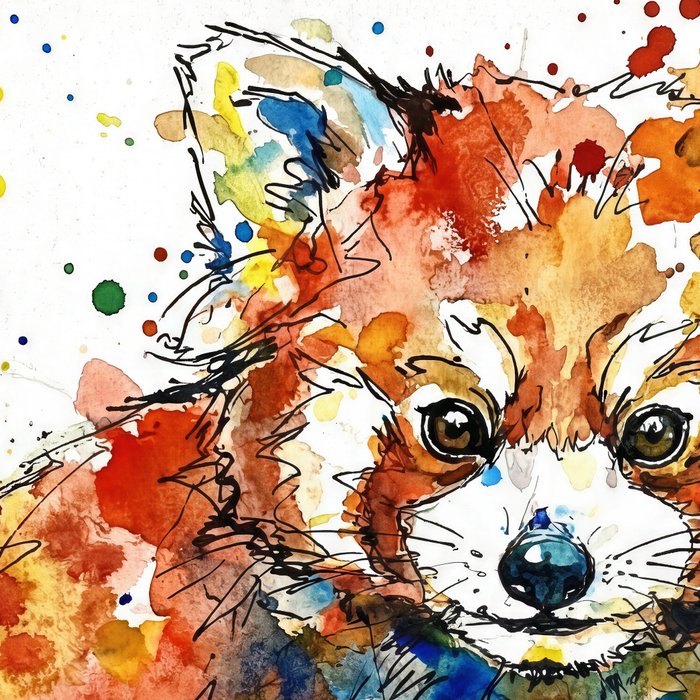 Baby Red Panda - Colourful Ink Line and Watercolour Splatter Art Coffee Mug Gallery Image 2