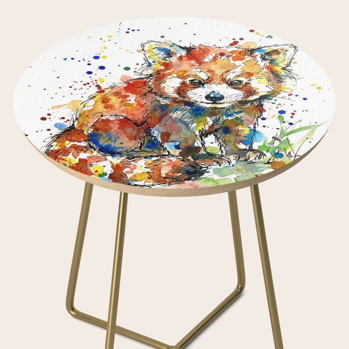 Baby Red Panda - Colourful Ink Line and Watercolour Splatter Art Side Table Gallery Image 2