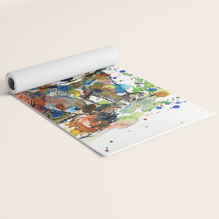 Baby Red Panda - Colourful Ink Line and Watercolour Splatter Art Yoga Mat Gallery Image 2
