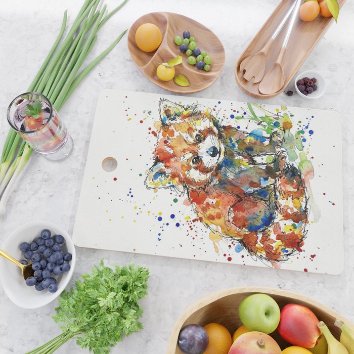 Baby Red Panda - Colourful Ink Line and Watercolour Splatter Art Cutting Board Gallery Image 2