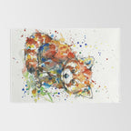 Baby Red Panda - Colourful Ink Line and Watercolour Splatter Art Rug Gallery Image 2