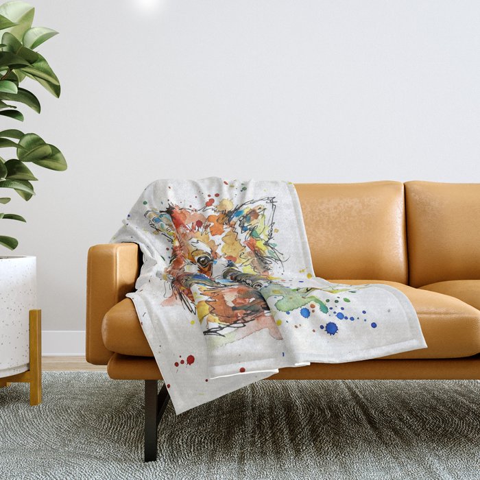 Baby Red Panda - Colourful Ink Line and Watercolour Splatter Art Throw Blanket Gallery Image 1