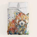 Baby Red Panda - Colourful Ink Line and Watercolour Splatter Art Comforter Gallery Image 6