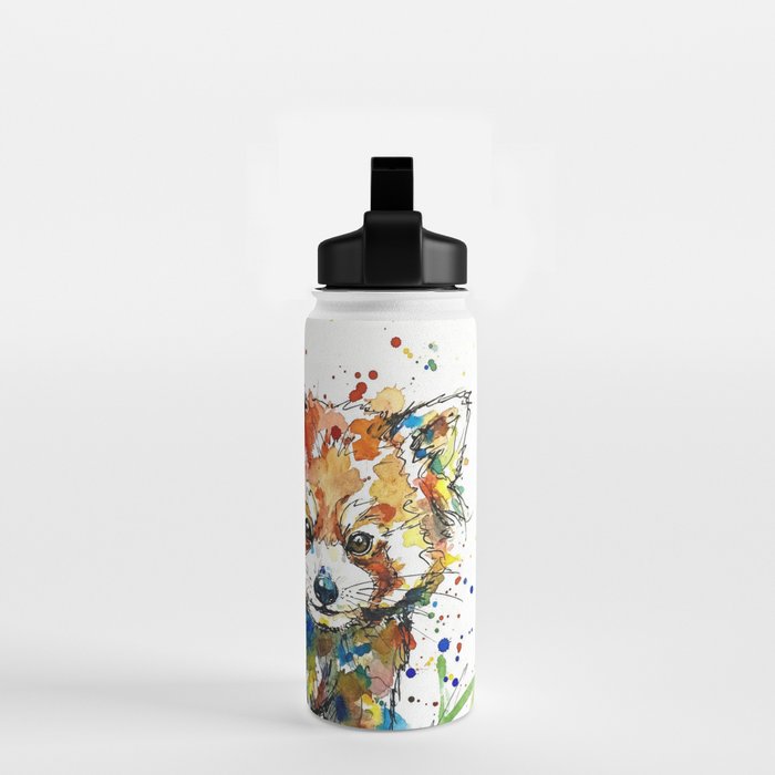Baby Red Panda - Colourful Ink Line and Watercolour Splatter Art Water Bottle Gallery Image 2