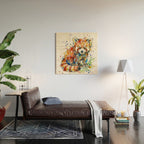 Baby Red Panda - Colourful Ink Line and Watercolour Splatter Art Wood Wall Art Gallery Image 2