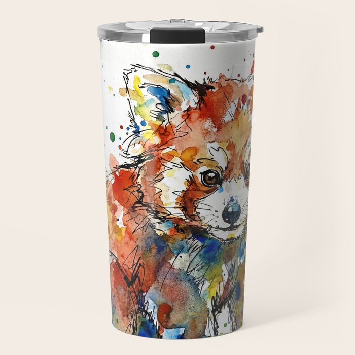 Baby Red Panda - Colourful Ink Line and Watercolour Splatter Art Travel Mug Gallery Image 1