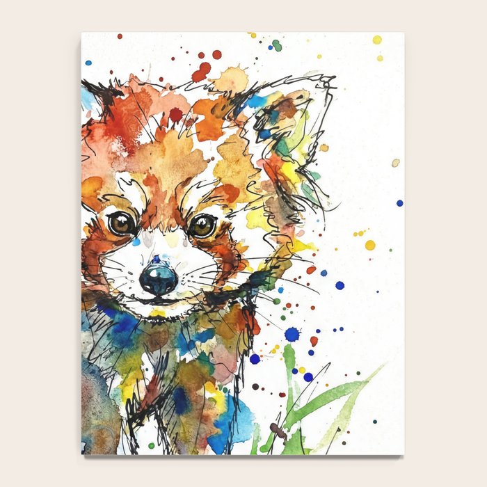 Baby Red Panda - Colourful Ink Line and Watercolour Splatter Art Notebook Gallery Image 4
