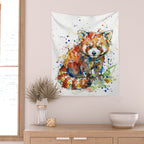 Baby Red Panda - Colourful Ink Line and Watercolour Splatter Art Wall Tapestry Gallery Image 2