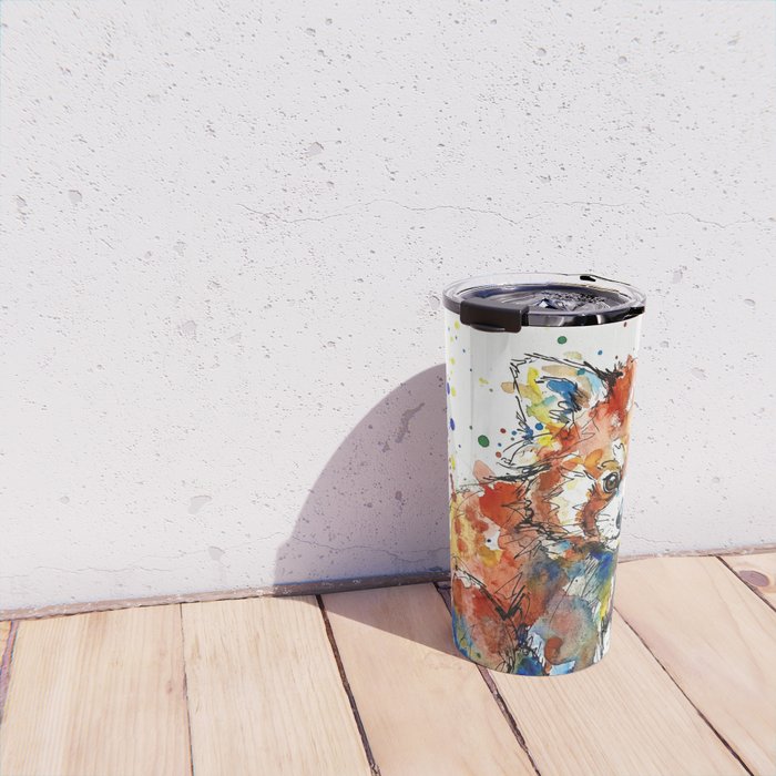 Baby Red Panda - Colourful Ink Line and Watercolour Splatter Art Travel Mug Gallery Image 4