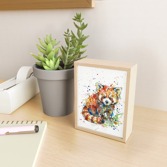 Baby Red Panda - Colourful Ink Line and Watercolour Splatter Art Mini Art Print Gallery Image 2