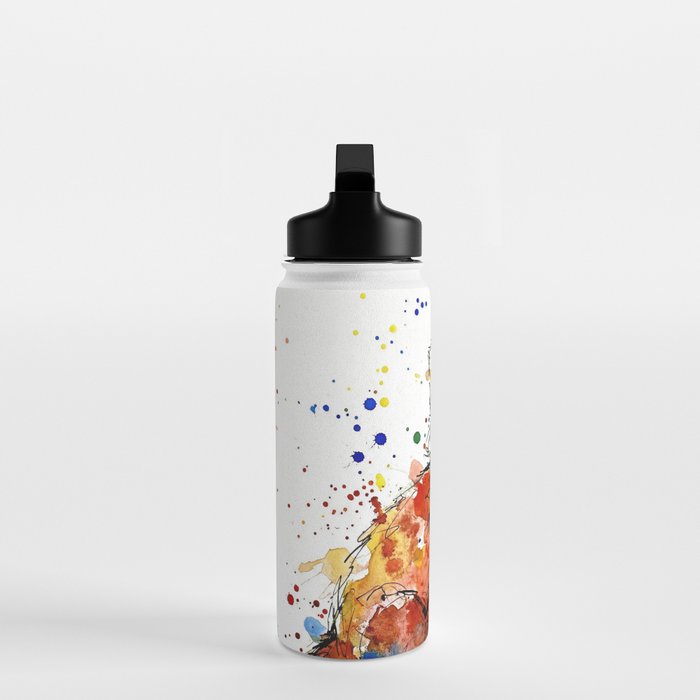 Baby Red Panda - Colourful Ink Line and Watercolour Splatter Art Water Bottle Gallery Image 3