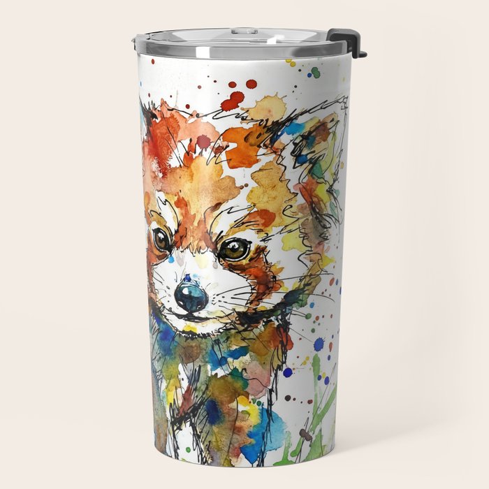 Baby Red Panda - Colourful Ink Line and Watercolour Splatter Art Travel Mug Gallery Image 2