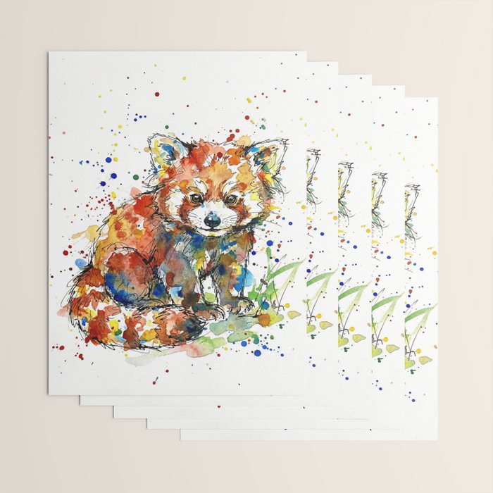 Baby Red Panda - Colourful Ink Line and Watercolour Splatter Art Wrapping Paper Gallery Image 3