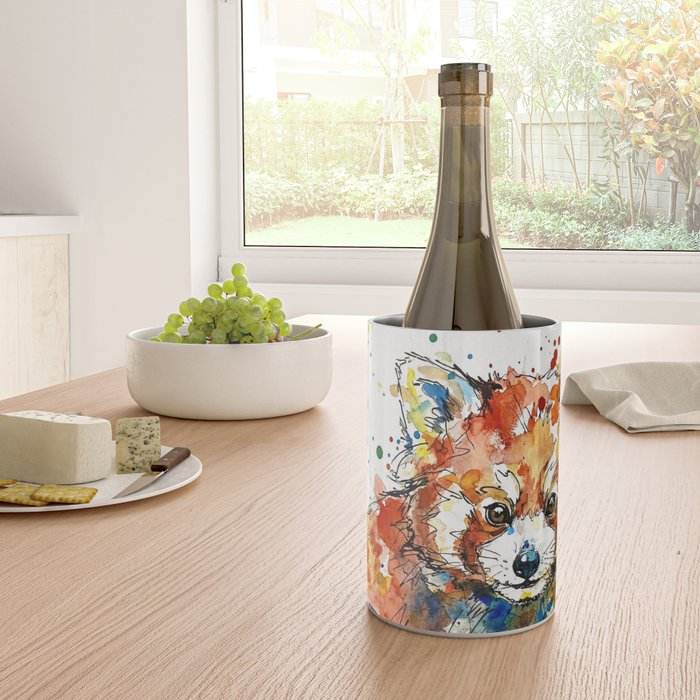 Baby Red Panda - Colourful Ink Line and Watercolour Splatter Art Wine Chiller Gallery Image 4