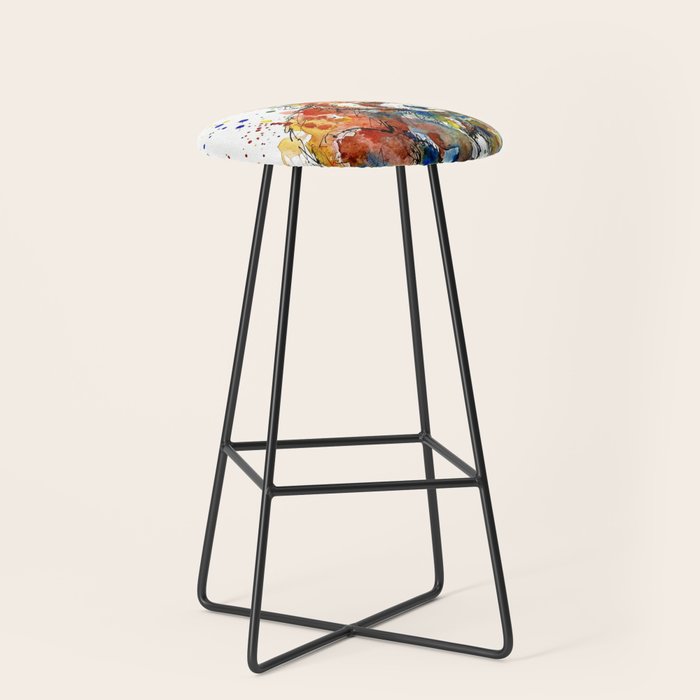 Baby Red Panda - Colourful Ink Line and Watercolour Splatter Art Stool Gallery Image 1