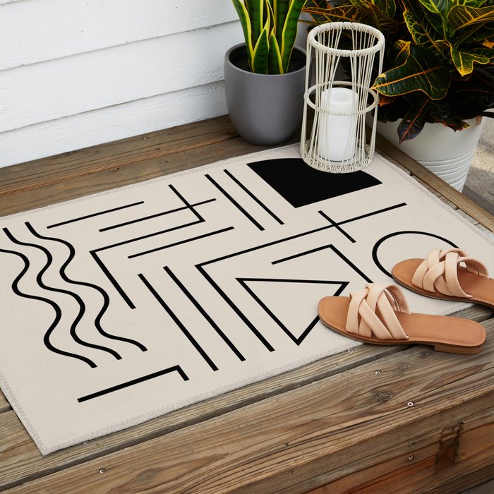 Minimal Bauhaus Geometric Design  Outdoor Rug Gallery Image 2