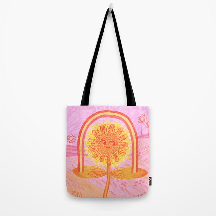 Retro Sunflower & Rainbow in Pink Tote Bag Gallery Image 2