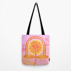 Retro Sunflower & Rainbow in Pink Tote Bag Gallery Image 2