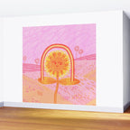 Retro Sunflower & Rainbow in Pink Wall Mural Gallery Image 2