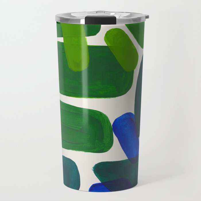 Minimalist Modern Mid Century Colorful Abstract Shapes Phthalo Blue Lime Green Gradient Overlapping Travel Mug Gallery Image 1