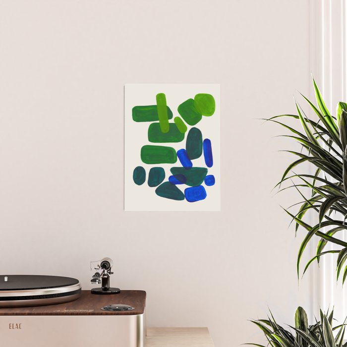 Minimalist Modern Mid Century Colorful Abstract Shapes Phthalo Blue Lime Green Gradient Overlapping Poster Gallery Image 2