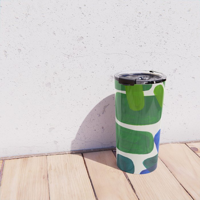Minimalist Modern Mid Century Colorful Abstract Shapes Phthalo Blue Lime Green Gradient Overlapping Travel Mug Gallery Image 4