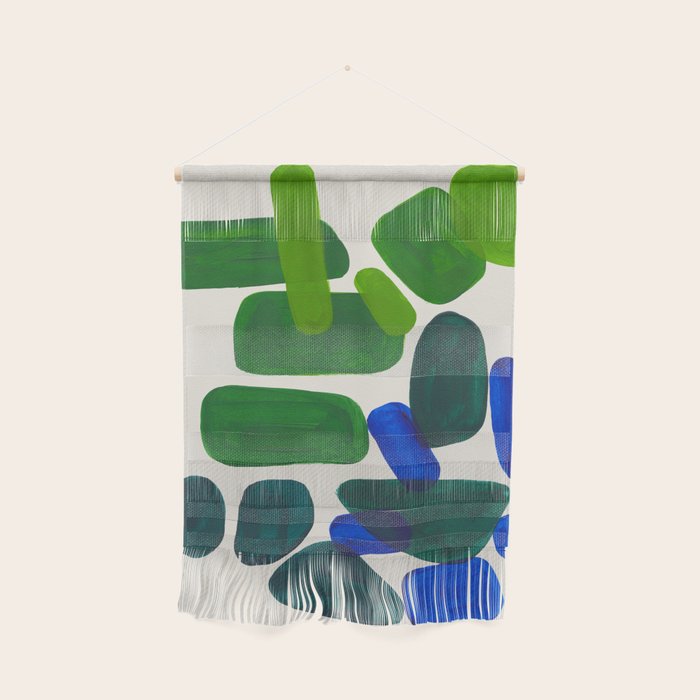 Minimalist Modern Mid Century Colorful Abstract Shapes Phthalo Blue Lime Green Gradient Overlapping Wall Hanging Gallery Image 1