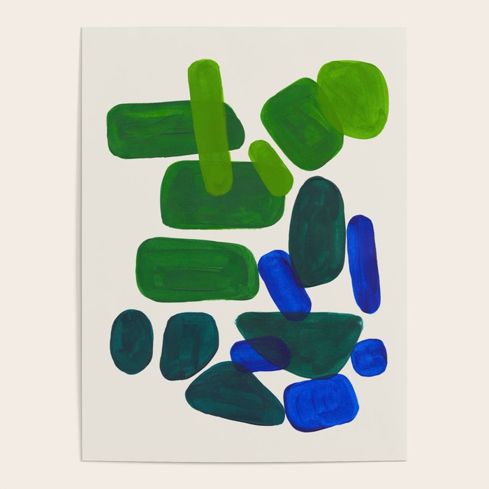 Minimalist Modern Mid Century Colorful Abstract Shapes Phthalo Blue Lime Green Gradient Overlapping Poster Gallery Image 1