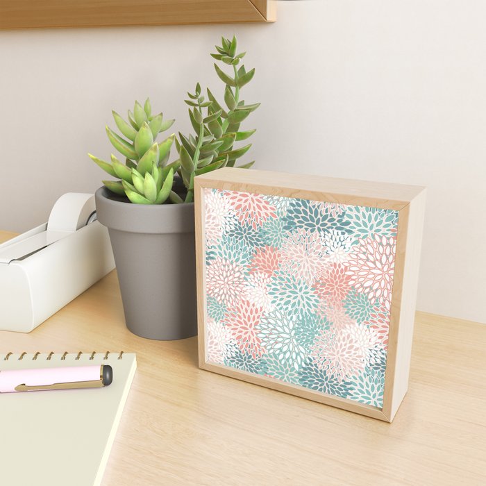 Modern Floral Prints, Coral Teal and Green Mini Art Print Gallery Image 2