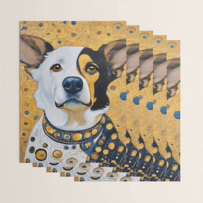 Gustav Klimt Style Dog Dressed in Blue White and Gold Wrapping Paper Gallery Image 3