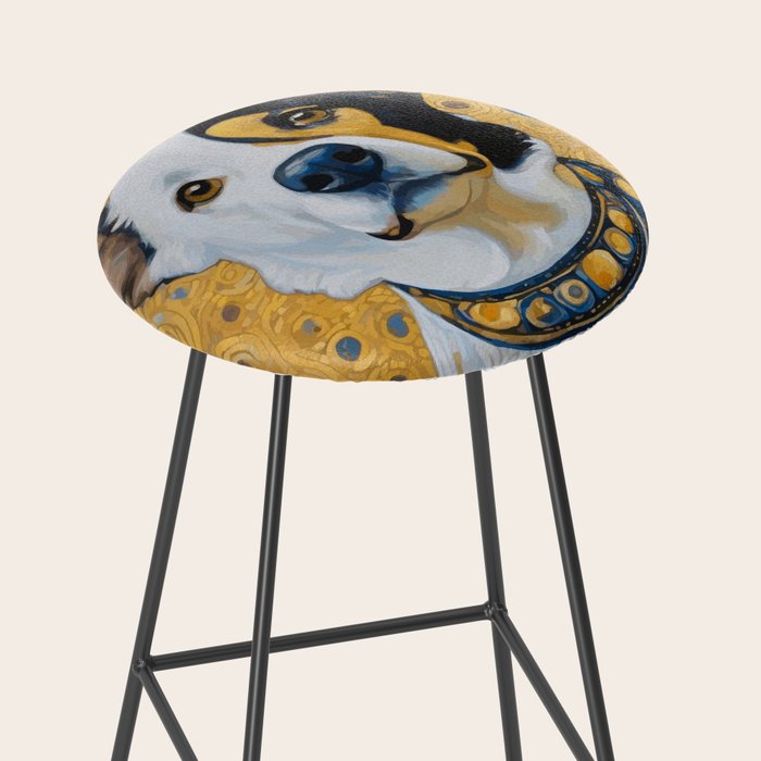 Gustav Klimt Style Dog Dressed in Blue White and Gold Stool Gallery Image 2