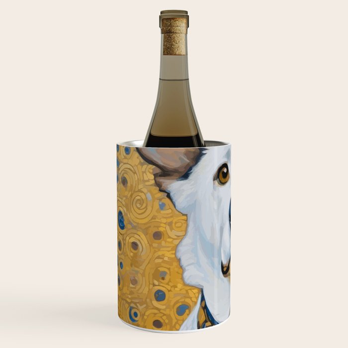 Gustav Klimt Style Dog Dressed in Blue White and Gold Wine Chiller Gallery Image 2