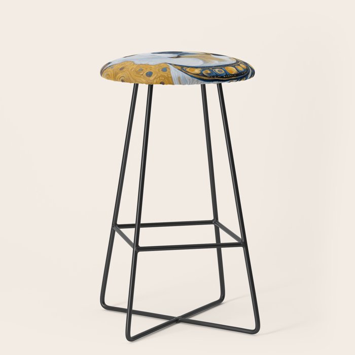 Gustav Klimt Style Dog Dressed in Blue White and Gold Stool Gallery Image 1