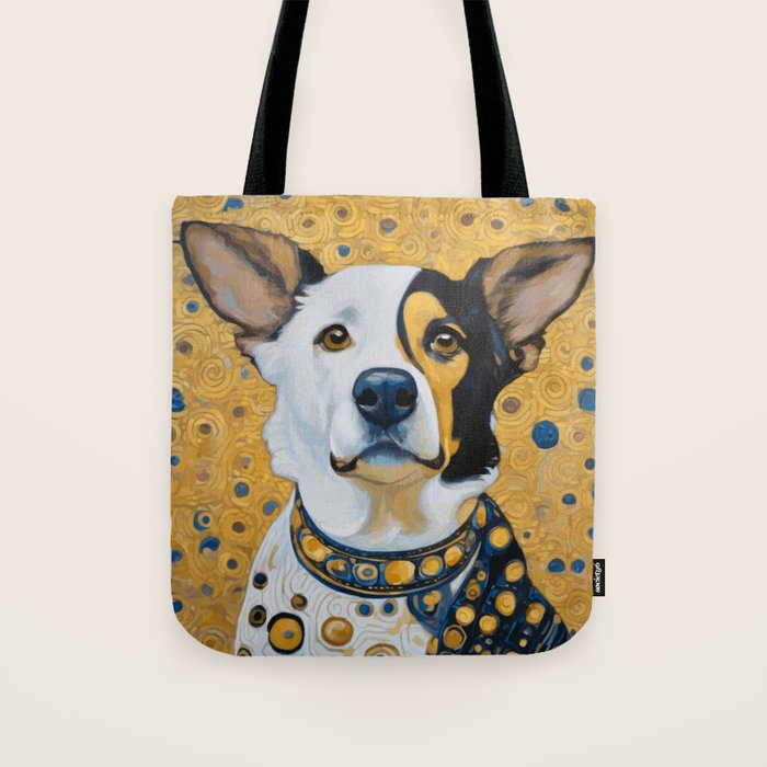 Gustav Klimt Style Dog Dressed in Blue White and Gold Tote Bag Gallery Image 1