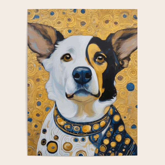 Gustav Klimt Style Dog Dressed in Blue White and Gold Poster Gallery Image 4