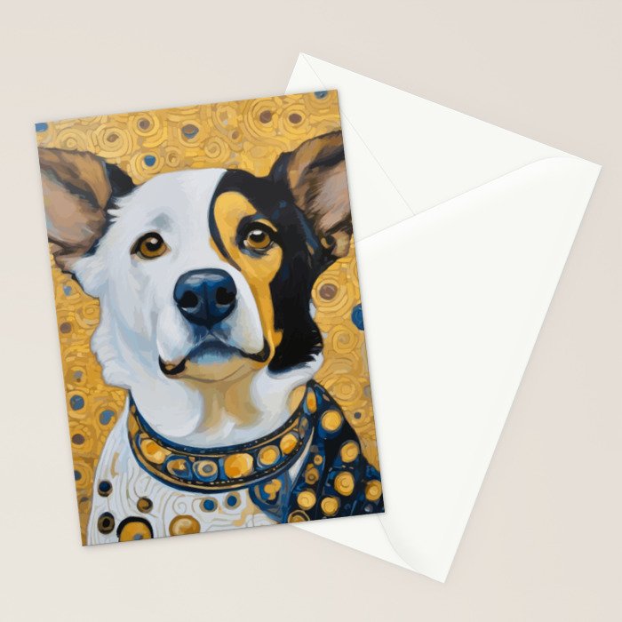 Gustav Klimt Style Dog Dressed in Blue White and Gold Stationery Card Gallery Image 2