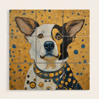 Gustav Klimt Style Dog Dressed in Blue White and Gold Wood Wall Art Gallery Image 1