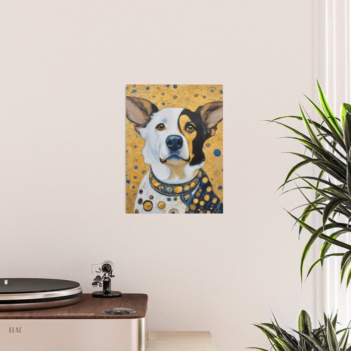 Gustav Klimt Style Dog Dressed in Blue White and Gold Poster Gallery Image 2