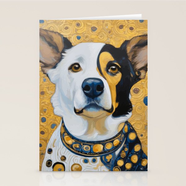 Gustav Klimt Style Dog Dressed in Blue White and Gold Stationery Card Gallery Image 1